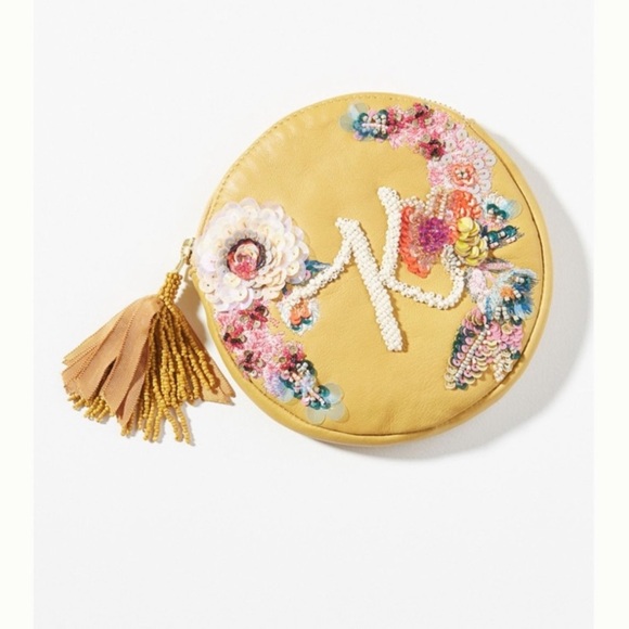 Anthropologie Handbags - Anthropologie Embellished Leather Pouch “K” Anna Harlow